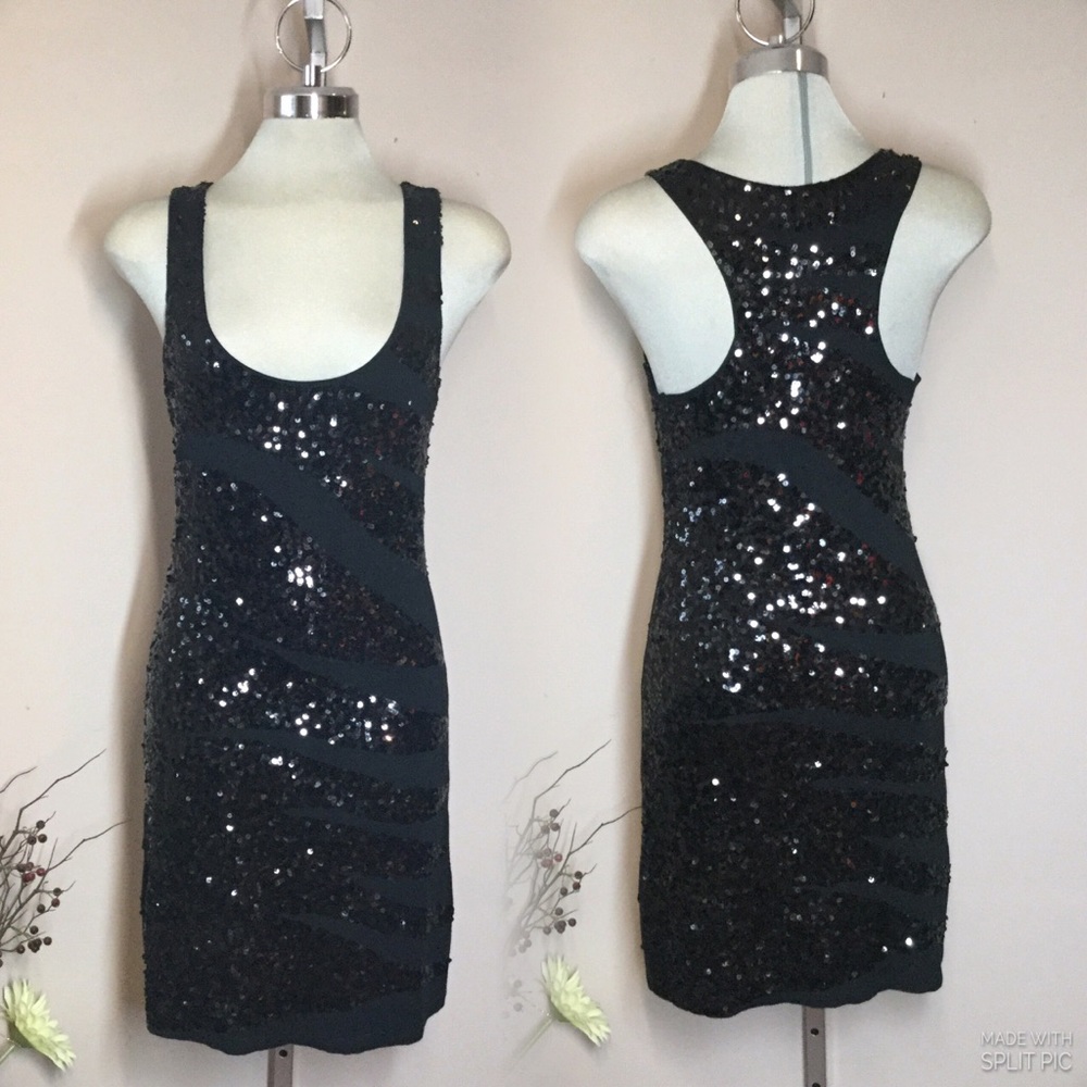Bedo, Luxury Sequin Black polyester spandex dress Size M